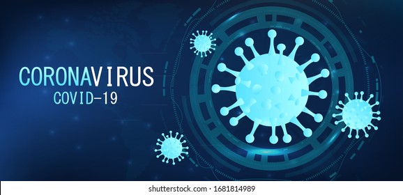 Coronavirus outbreak and coronavirus flu background. Deadly Coronavirus 2019-nKoV. Hologram of coronavirus COVID-2019 on a blue background. Deadly type of virus Covid-19.