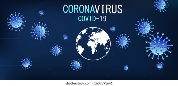 Coronavirus outbreak and coronavirus flu background. Deadly coronavirus 2019-nKoV. Hologram of coronavirus COVID-2019 on a blue background. The deadly type of virus is Covid-19.