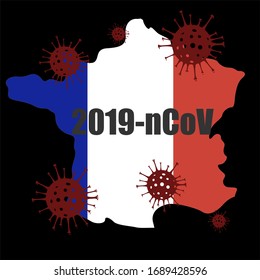 Coronavirus outbreak in France. COVID-19 virus quarantine concept image. Coronavirus disease 2020 situation in France. Isolated map contour.
