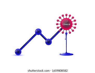 Coronavirus outbreak impacting the share market. Markets plunging. Economic fallout. Market meltdown. 2019-nCoV. Covid-19. Glass textured 3d looking vector illustration.  
