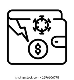 coronavirus outbreak impacting unemployement concept, poverty and financial crisis symbol on white background, viral attack on leather wallet  vector icon design