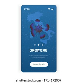 coronavirus outbreak in italy corona virus spreading prevention covid-19 pandemic quarantine map with 2019-nCoV bacteria cell smartphone screen mobile app copy space vector illustration