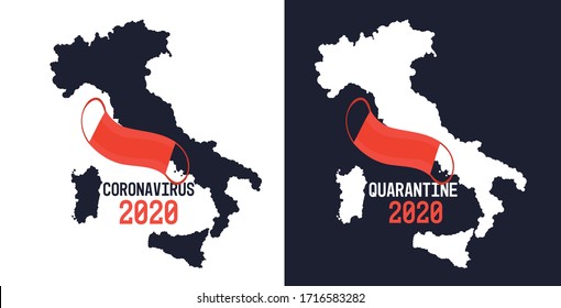 coronavirus outbreak in italy corona virus spreading prevention covid-19 pandemic quarantine map with medical mask horizontal vector illustration