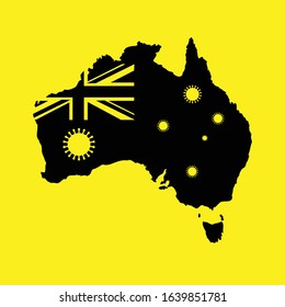 Coronavirus outbreak map, Australia map, Australia flag