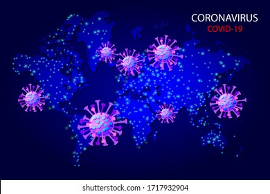 Coronavirus Outbreak, Pandemic On Planet Earth, Global Catastrophe. The Fight Against Coronavirus. The Danger Of Coronavirus And The Risk To Public Health. Medical Concept With Dangerous Cells  Vector