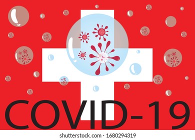 Coronavirus outbreak spread warning against a Switzerland map background. Corona virus outbreak with Switzerland flag. Pandemic and corona virus outbreaks. covid-19.