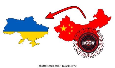 Coronavirus outbreak spreading all over Chine from Wuhan city of China. Coronavirus outbreak spread from China to Ukraine.  