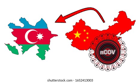 Coronavirus outbreak spreading all over Chine from Wuhan city of China. Coronavirus outbreak spread from China to Azerbaijan. Flag highlight within the countr map.