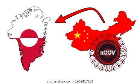 Brote de coronavirus esparciéndose por toda China desde la ciudad de Wuhan en China. El brote de coronavirus se extendió de China a Groenlandia. Marcar resaltado dentro del mapa del país.