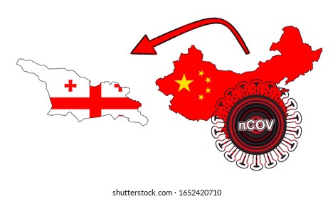 Coronavirus outbreak spreading all over Chine from Wuhan city of China. Coronavirus outbreak spread from China to Georgia. Flag highlight within the countr map.