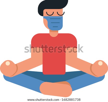 Coronavirus outbreak vector concept. A man in medicine mask sits in a meditation pose at home. Covid-19 virus in air. Staying home with self quarantine. Protect from viruses