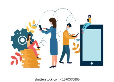 Coronavirus outbreak. Vector concept. Quarantined people Work, study and chat online. Stay at home to Protect against viruses