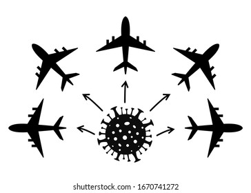 Coronavirus outbreak in the world. Model of the spread of the virus. Coronavirus outbreak. Coronavirus danger. Novel coronavirus (2019-nCoV), Abstract virus strain model. Vector illustration.