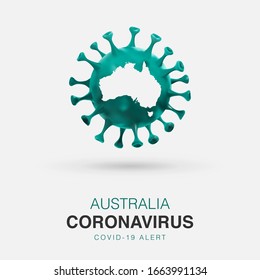 Coronavirus outbreak from Wuhan, China. Illustration of coronavirus cell with Australia map inside it. Spread of the novel coronavirus Background. covid-19