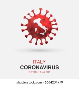 Coronavirus outbreak from Wuhan, China. Illustration of coronavirus cell with Italy map inside it. Spread of the novel coronavirus Background. covid-19