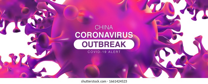 Coronavirus outbreak in Wuhan, China. Novel Coronavirus Alert outbreak in China. Virus Covid 19-NCP. Spread of the novel coronavirus Background with 3d illustration of corona virus in purple color.