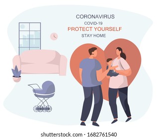 Coronavirus Outdoor Stay Home.Protect Yourself.Family keeping Distance for Decrease Infection Risk For Prevent Virus Covid-19.Stay Home on Quarantine During  Coronavirus Epidemic.Vector Illustration