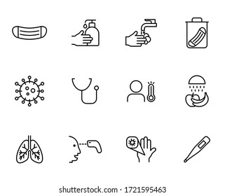 Coronavirus outline vector icons isolated on white. Coronavirus pandemic line icon set for web, mobile apps, ui design. 2019-ncov virus prevention