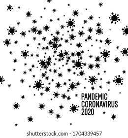 Coronavirus pandemic 2020. Black-and-white poster with the image of viruses. Minimalistic background in a flat style.