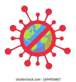 Coronavirus pandemic apocalypse concept. Novel corona virus epidemic all over the world. Alert sign combining virus shape and Earth globe. End of the world. 