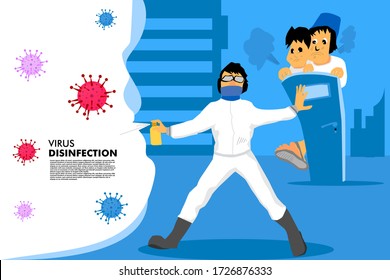 Coronavirus pandemic bacteria and man in hazmat 