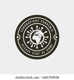 coronavirus pandemic badge. health and medical vector illustration. COVID-19 virus outbreak spread. stop coronavirus t-shirt design concept.