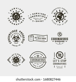 coronavirus pandemic badges. health and medical vector illustration. COVID-19 virus outbreak spread. stop coronavirus t-shirt design concepts.