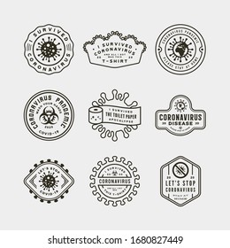 coronavirus pandemic badges. health and medical vector illustration. COVID-19 virus outbreak spread. stop coronavirus t-shirt design concepts.