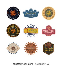 coronavirus pandemic badges. health and medical vector illustration. COVID-19 virus outbreak spread. stop coronavirus t-shirt design concepts.