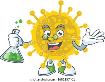 Coronavirus pandemic brainy Professor Cartoon design grasp a glass tube