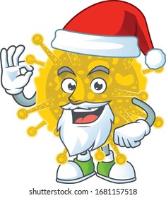 Coronavirus pandemic cartoon character of Santa showing ok finger