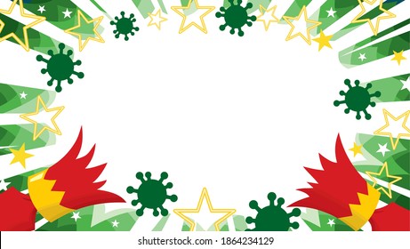 Coronavirus pandemic Christmas celebration cracker pulled open scatters covid virus cells in starburst panel