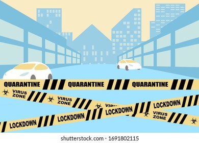 Coronavirus pandemic, city quarantine lockdown.lockdown warning tape, quarantine warning tape. vector illustration.