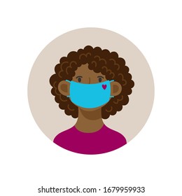 Coronavirus pandemic. Covid-19. Young girl wearing medical mask. Vector illustration.
