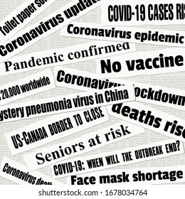 Coronavirus Pandemic Crisis Newspaper Titles. COVID-19 Global Pandemic. News Headline Collection Vector.