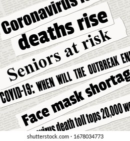 Coronavirus Pandemic Crisis Newspaper Titles. COVID-19 Global Pandemic. News Headline Collection Vector.