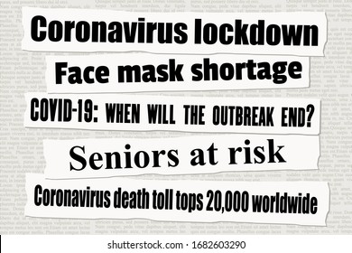 Coronavirus pandemic crisis newspaper titles. COVID-19 global pandemic. News headline collection vector. - Shutterstock ID 1682603290