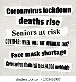 Coronavirus Pandemic Crisis Newspaper Titles. COVID-19 Global Epidemic. News Headline Collection Vector.