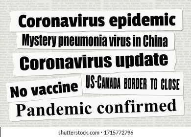 Titel der Zeitung "Coronavirus pandemic crisis". Globale Pandemie COVID-19. Vektorillustration der Nachrichtenübersicht.