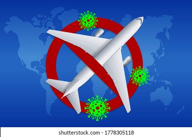 Coronavirus pandemic danger, covid-19. Coronavirus and travel risk of virus or bacteria infection in airplanes.