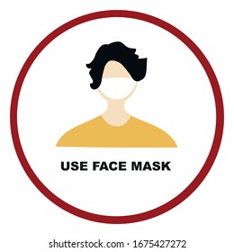 Coronavirus Pandemic face mask sign. Stop, quarantine, attention Covid-19, 2019-nCoV Novel Coronavirus. Red sign