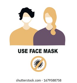 Coronavirus Pandemic face mask sign. Stop, quarantine, attention Covid-19, 2019-nCoV Novel Coronavirus. Red sign