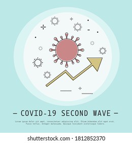 Coronavirus pandemic increase vector illustration. Modern flat thin line icon design. Covid 19 second wave concept. Covid-19 and arrow up sign icon.