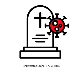 Coronavirus pandemic. Increased mortality at virus. Tombstone with covid-19 icon, isolated on white background. Covid-19 global problem. Flat vector illustration