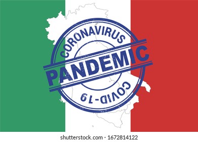 Coronavirus. Pandemic in Italy. vector illustration with italian flag background and map of italy. Vector illustration for coronavirus alert