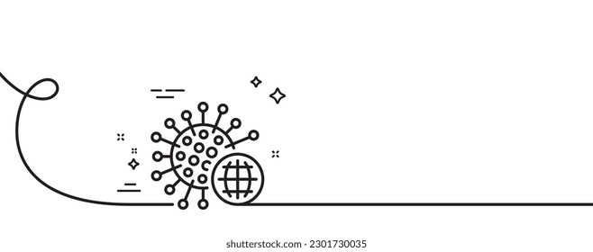 Coronavirus pandemic line icon. Continuous one line with curl. Covid-19 global virus sign. Corona virus symbol. Coronavirus single outline ribbon. Loop curve pattern. Vector