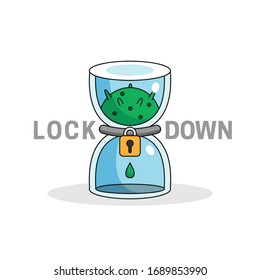 coronavirus pandemic lockdown concept design. covid-19 on hour glass vector illustration.
