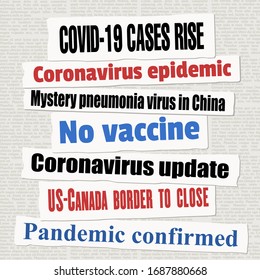 Coronavirus pandemic newspaper titles. COVID-19 global pandemic. News headline collection vector.