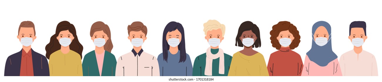 Coronavirus pandemic. Novel coronavirus (2019-nCoV) covid-19, people in medical diy face mask. Concept of coronavirus. People in white medical face mask.