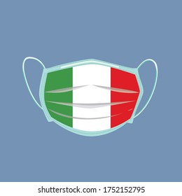 Coronavirus pandemic. Novel coronavirus (2019-nCoV), Italy Flag Mask. Concept of coronavirus quarantine vector illustration. italy flag mask vector background